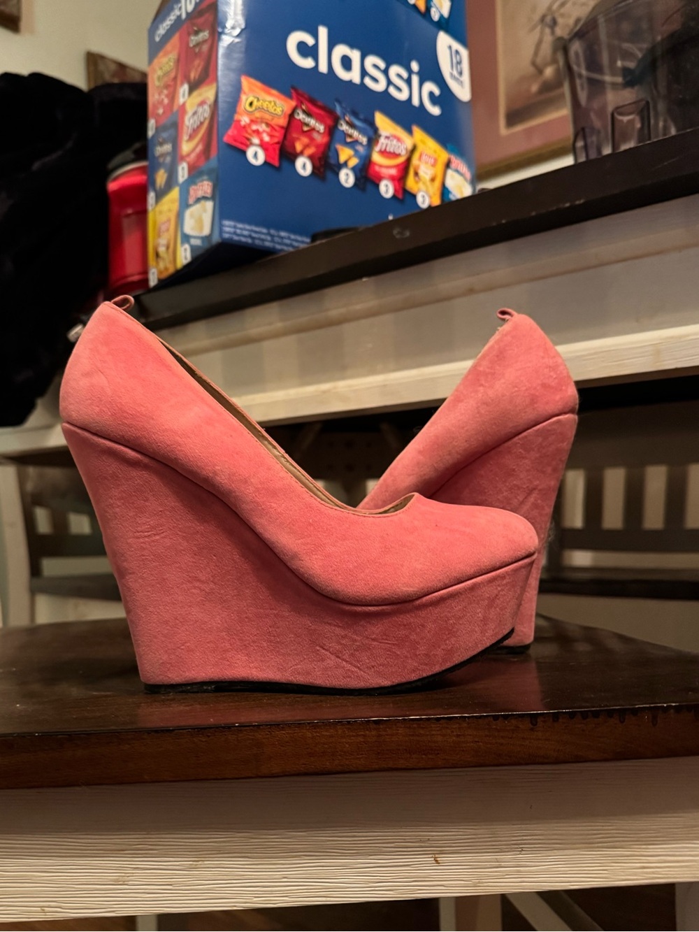 Pink Suede Platform Wedge Pumps